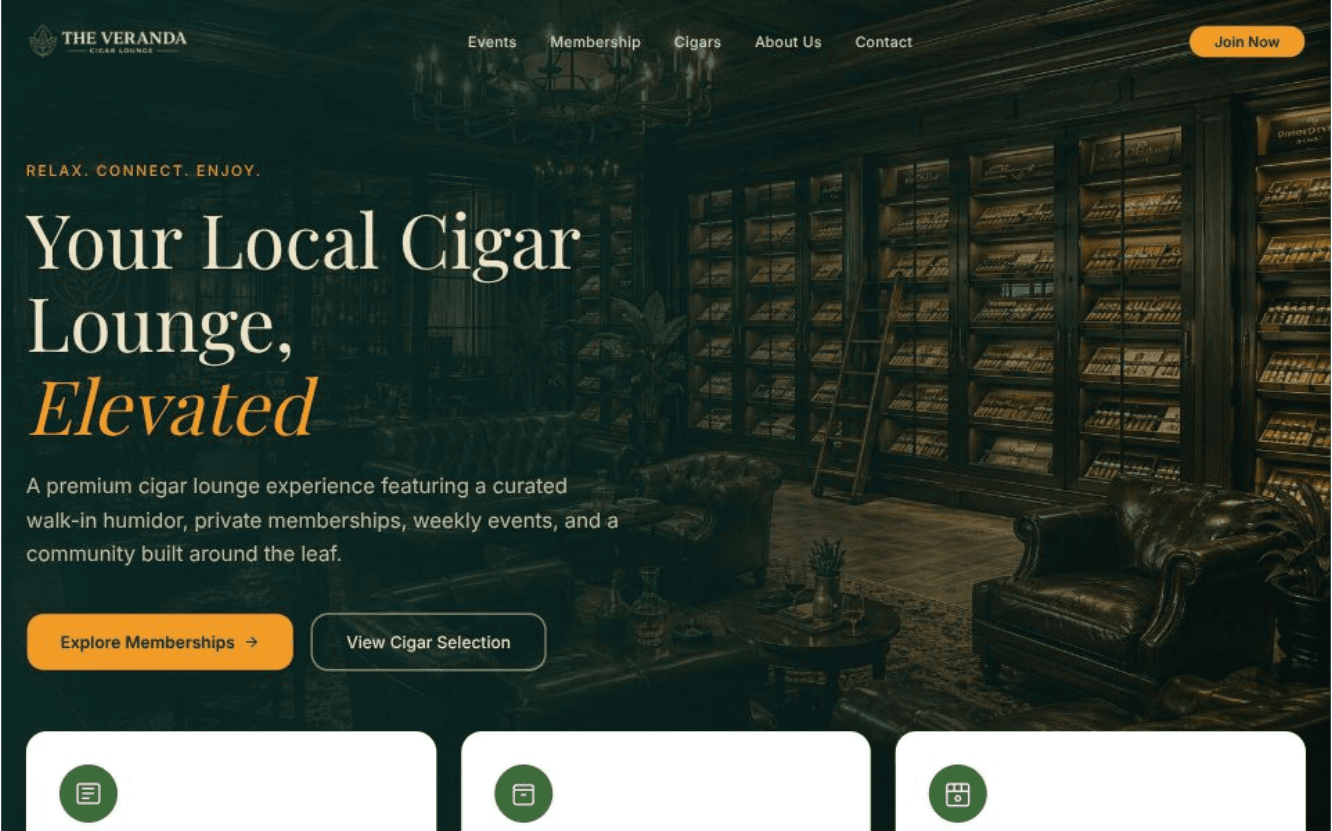 Desktop view of cigar lounge membership options