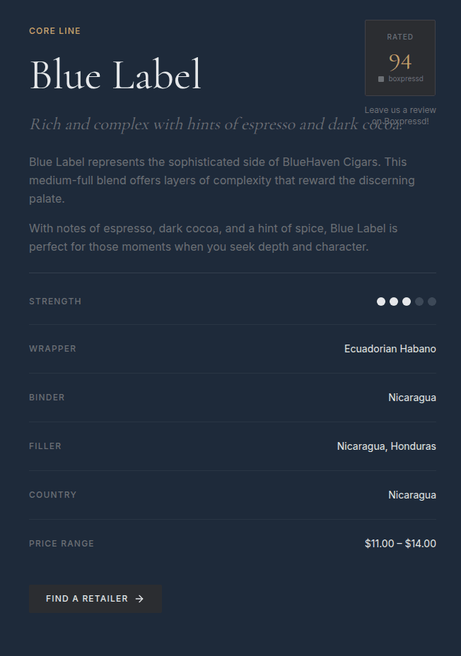 Mobile cigar product rating card