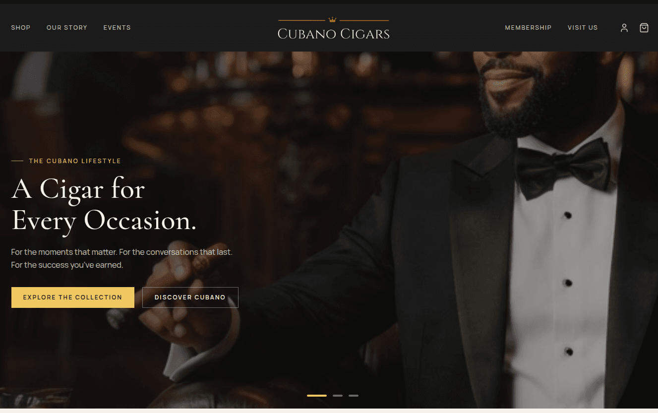 Desktop view of a luxury cigar brand website