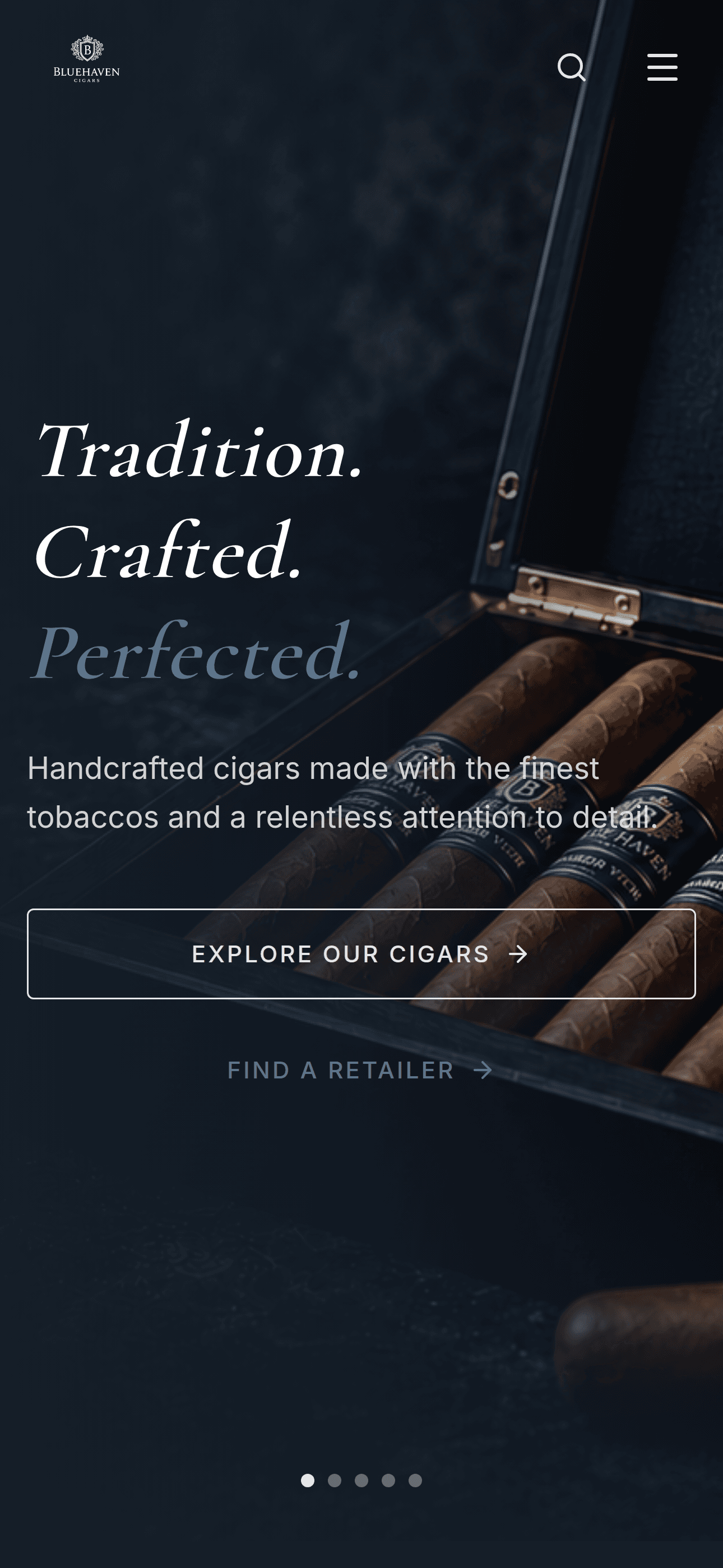Mobile view of a luxury cigar brand website