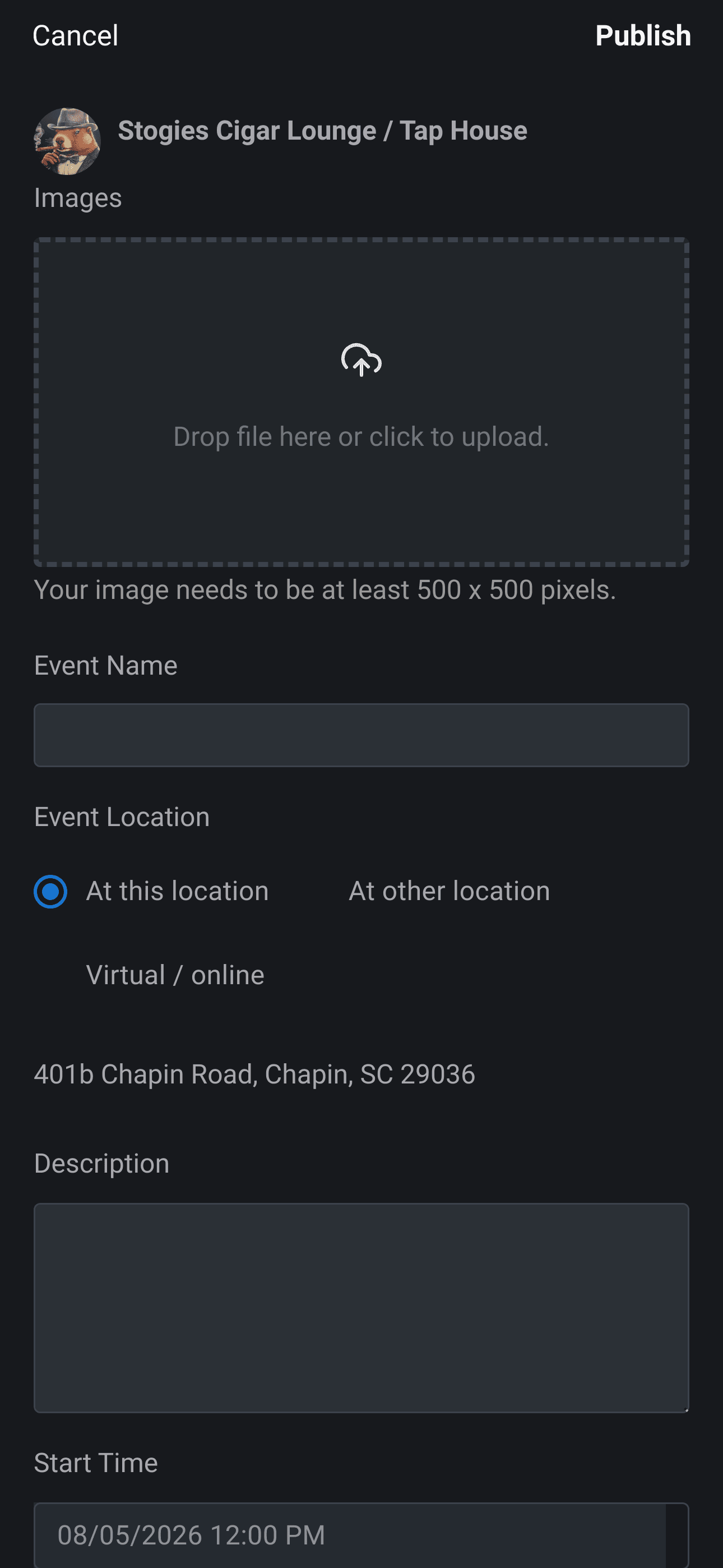 Add and manage events through the business dashboard