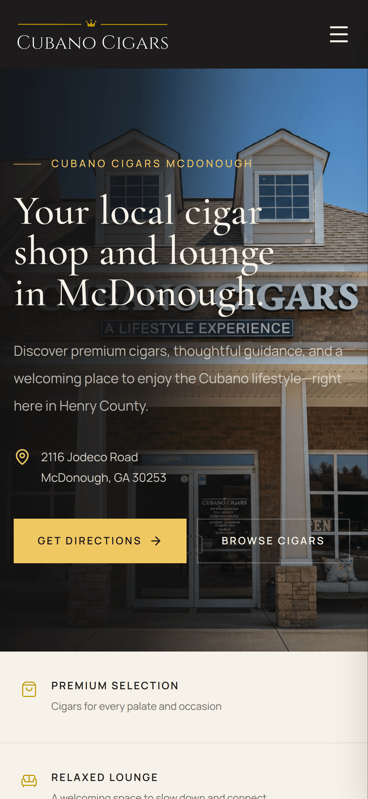 Mobile venue page with local information, maps, and directions