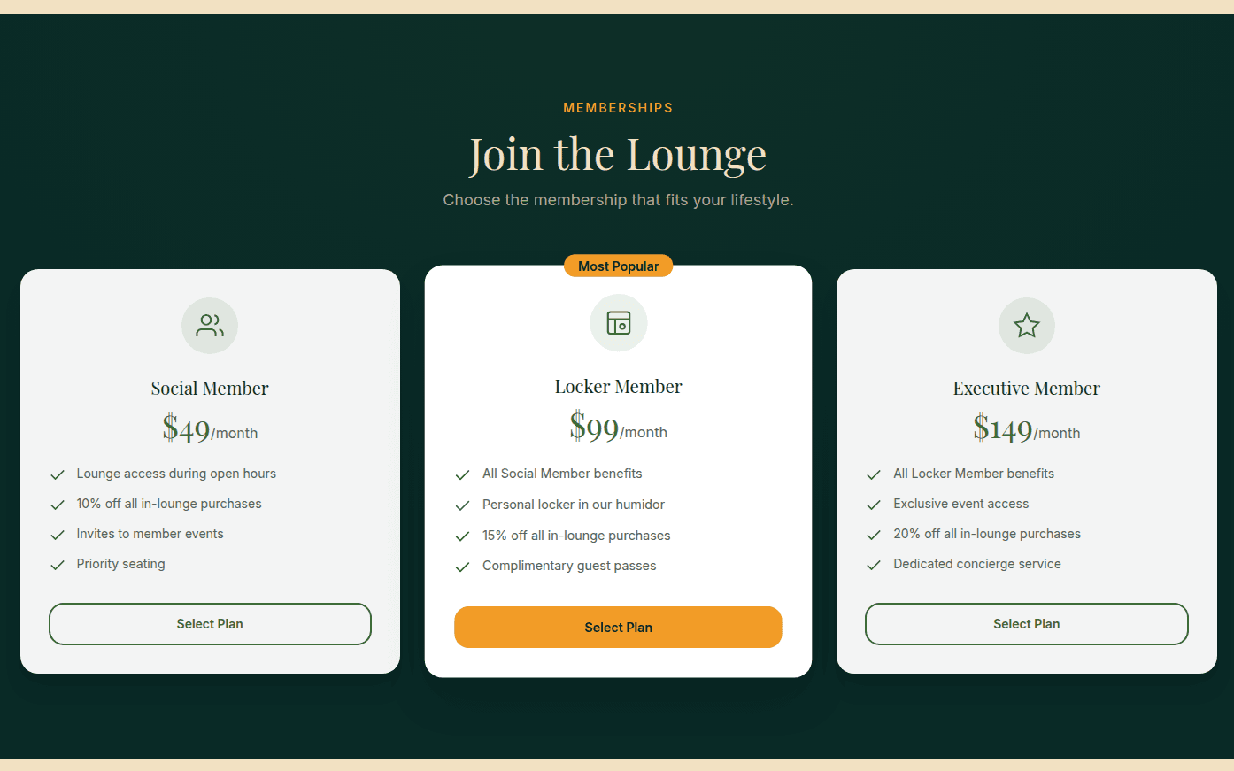 Desktop membership page with options and inquiry paths