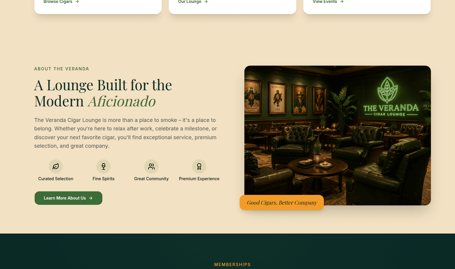Desktop website concept for an elegant members lounge event